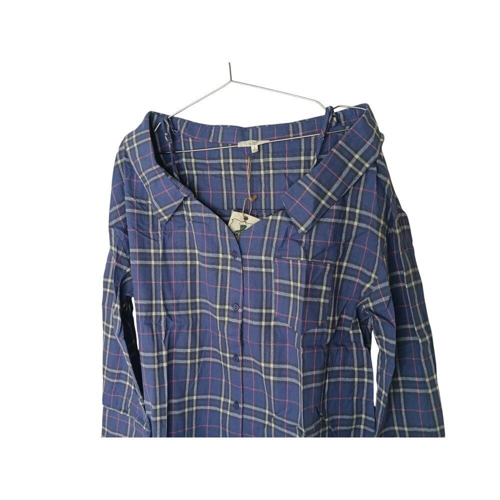 New Easel Los Angeles Oversized Off Shoulder Plaid Shirt Dress Cotton SZ M - Picture 4 of 16